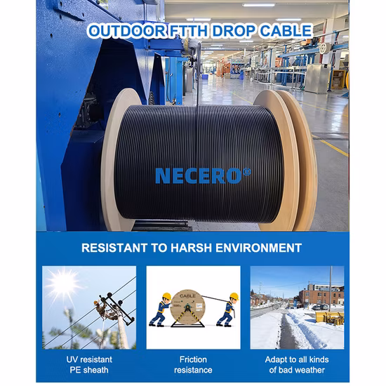 1/2/4/6/8/12cores Single/Mulit Mode FTTH Cable de descenso plano de fibra óptica con certificado de Anatel